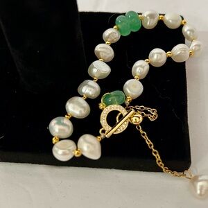 Freshwater Pearl & Adventurine Bracelet Baroque Style Size Pre-Owned